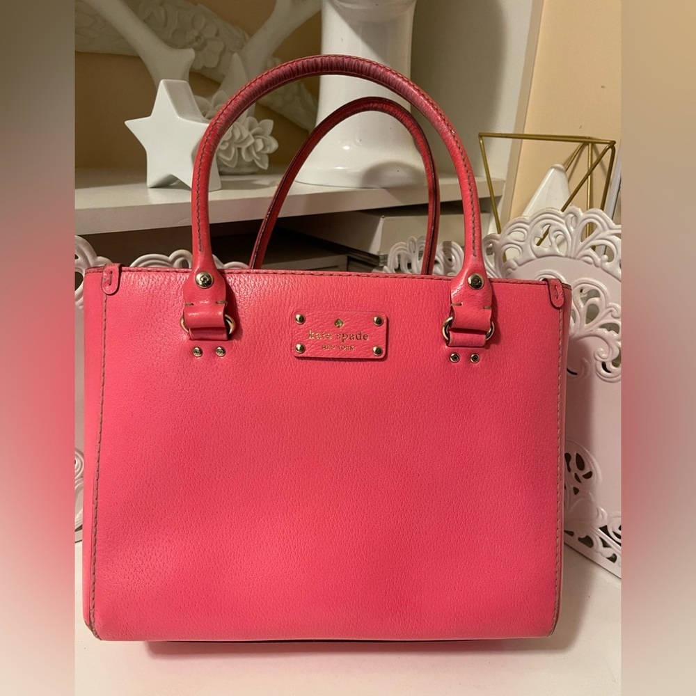 Kate Spade Neon Coral Pink Leather Tote
